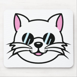 White Cat Wearing Black Glasses / Sunglasses Mouse Mat