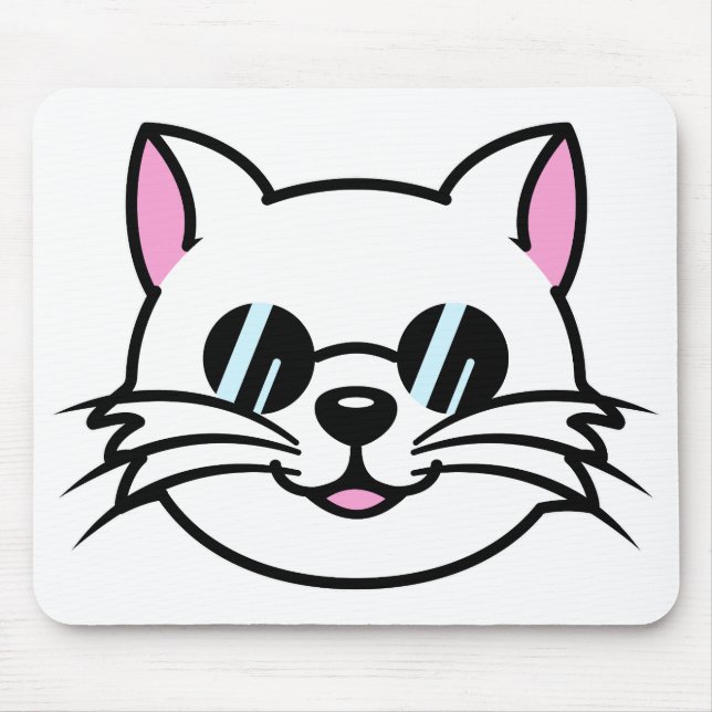 White Cat Wearing Black Glasses / Sunglasses Mouse Mat (Front)