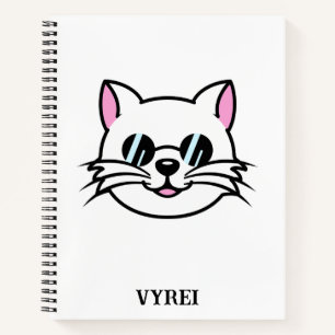 White Cat Wearing Black Glasses / Sunglasses Notebook