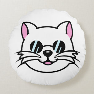 White Cat Wearing Black Glasses / Sunglasses Round Cushion