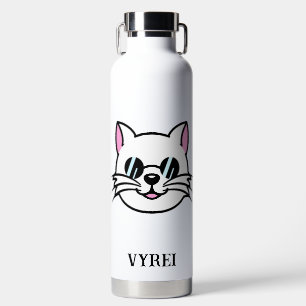 White Cat Wearing Black Glasses / Sunglasses Water Bottle