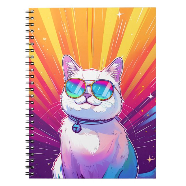 White Cat Wearing Sunglasses Notebook (Front)