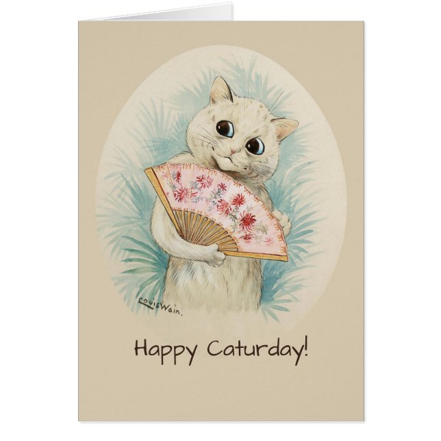 White cat with a fan CC0134 Louis Wain (Front)