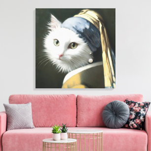 White Cat With a Pearl Earring Canvas Print