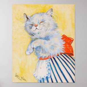 White Cat with Apron, Louis Wain Poster