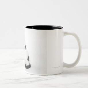White cat with black spots Two-Tone coffee mug