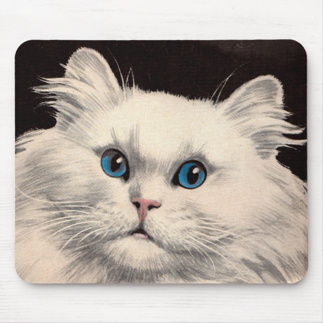 white cat with blue eyes mouse mat (Front)