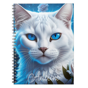 White Cat with Bright Blue Eyes Personalised Notebook