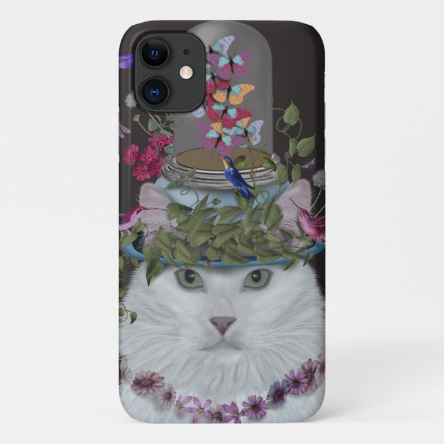 White Cat with Butterfly Bell Jar Case-Mate iPhone Case (Back)