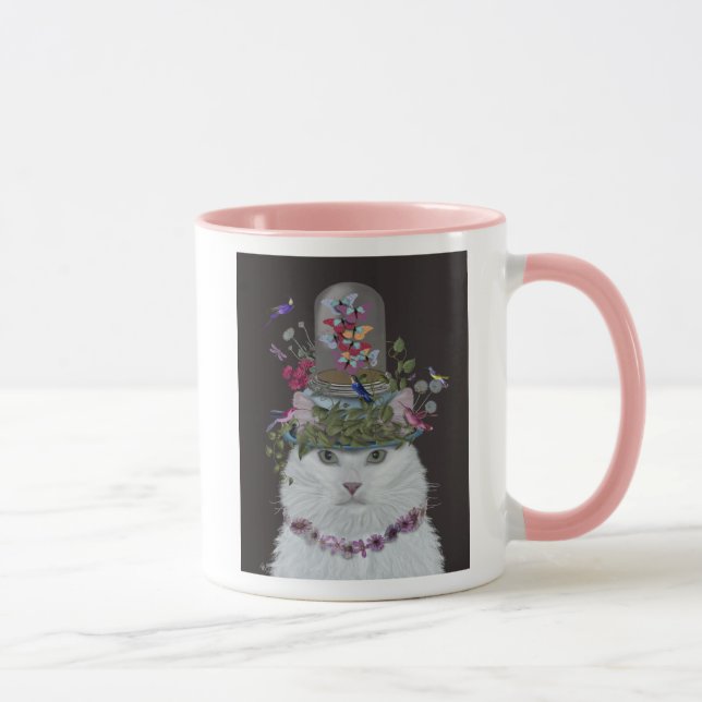 White Cat with Butterfly Bell Jar Mug (Right)