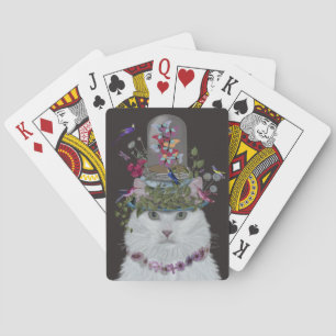 White Cat with Butterfly Bell Jar Playing Cards