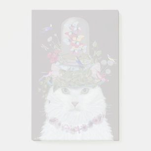 White Cat with Butterfly Bell Jar Post-it Notes