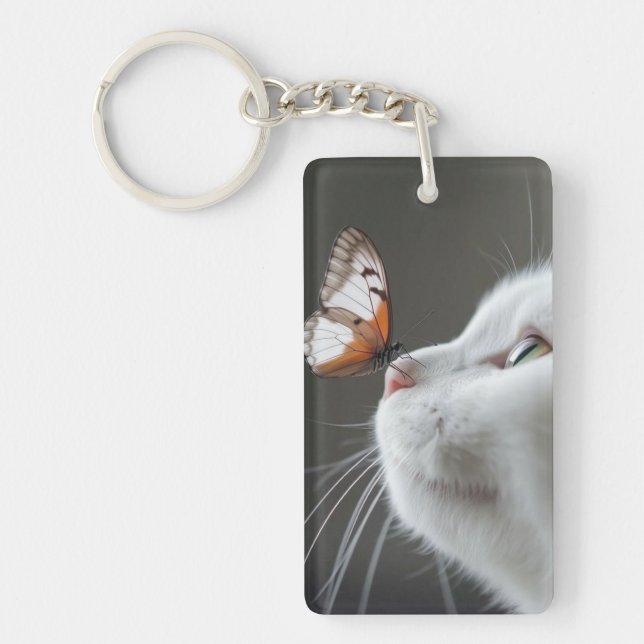 White Cat with Butterfly Key Ring (Front)