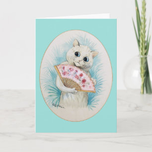 White Cat with Fan, Louis Wain Card