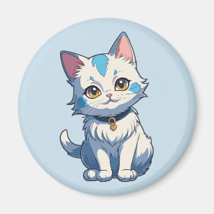 White Cat with Feline Charm Magnet