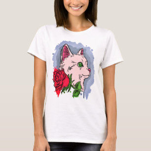 White cat with flower T-Shirt