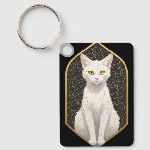 White Cat With Kintsugi Pattern 🐾 Key Ring