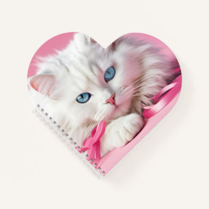 White Cat With Pink Ribbons Notebook
