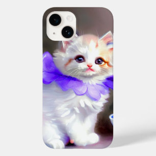 White Cat with Purple Flower Collar Painting Case-Mate iPhone 14 Case
