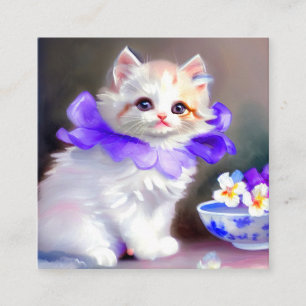 White Cat with Purple Flower Collar Painting Enclosure Card