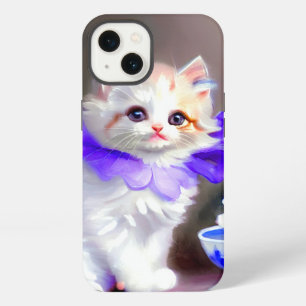 White Cat with Purple Flower Collar Painting iPhone 13 Case