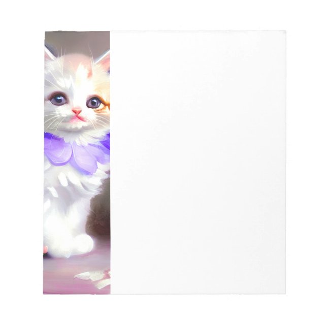 White Cat with Purple Flower Collar Painting Notepad (Front)