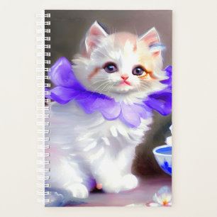 White Cat with Purple Flower Collar Painting Planner