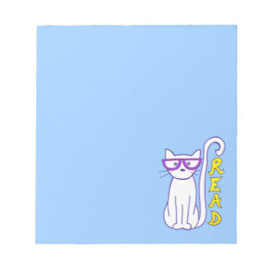 White Cat with Purple Glasses with Read Sign Notepad