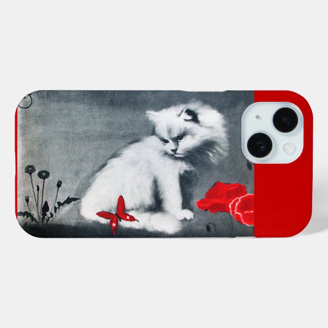 WHITE CAT WITH RED BUTTERFLY Case-Mate iPhone CASE (Back (Horizontal))