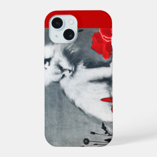 WHITE CAT WITH RED BUTTERFLY iPhone 15 CASE