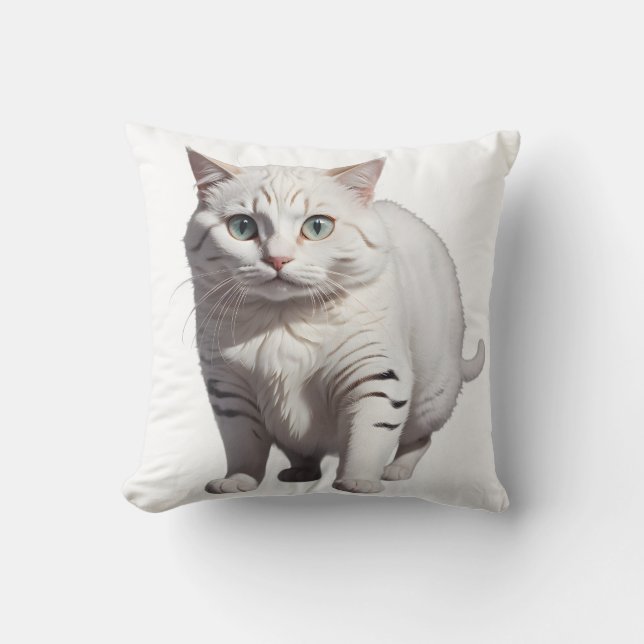White Cat with Subtle Gray Tabby Markings Cushion (Front)