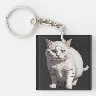 White Cat with Subtle Gray Tabby Markings Key Ring