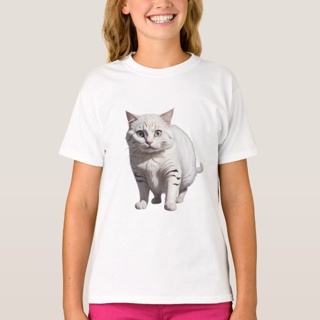 White Cat with Subtle Gray Tabby Markings T-Shirt (Front)