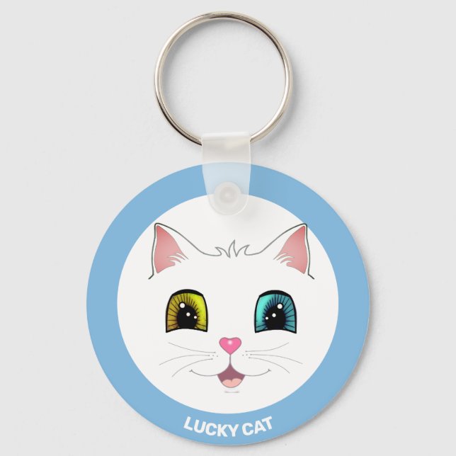 White Cat with Two Different Coloured Eyes Key Ring (Front)