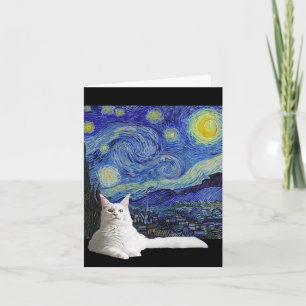 White Cat with Van Gogh Starry Night Card