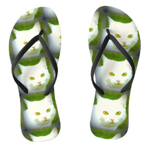 White cats flip flops