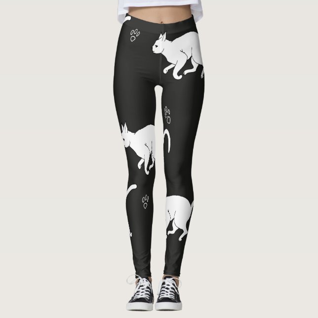 WHITE CATS ON A BLACK BACKGROUND EDIT 1.0 LEGGINGS (Front)