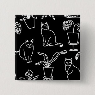 White cats on black 15 cm square badge