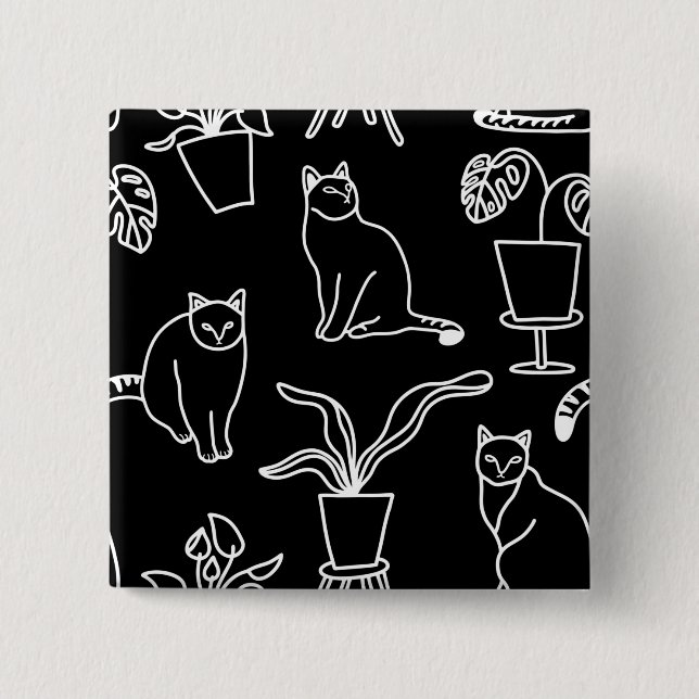 White cats on black 15 cm square badge (Front)