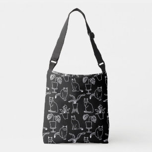 White cats on black crossbody bag