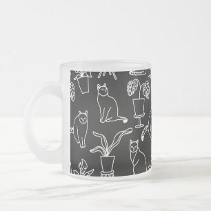 White cats on black frosted glass coffee mug