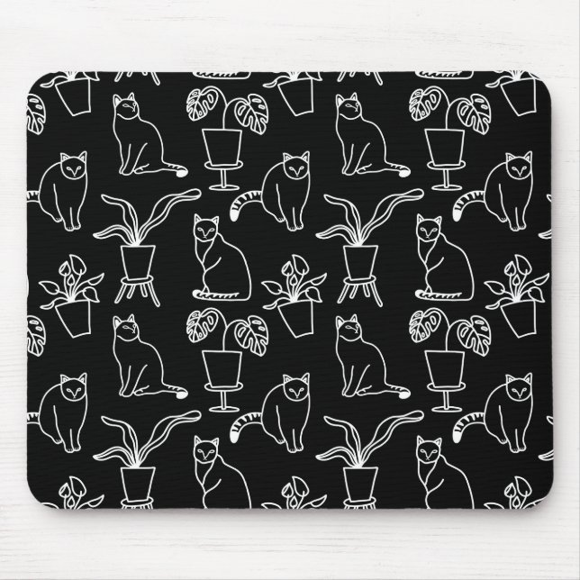 White cats on black mouse mat (Front)