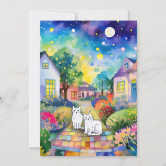 White Cats Visiting  Invitation