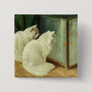 White Cats Watching Goldfish 15 Cm Square Badge