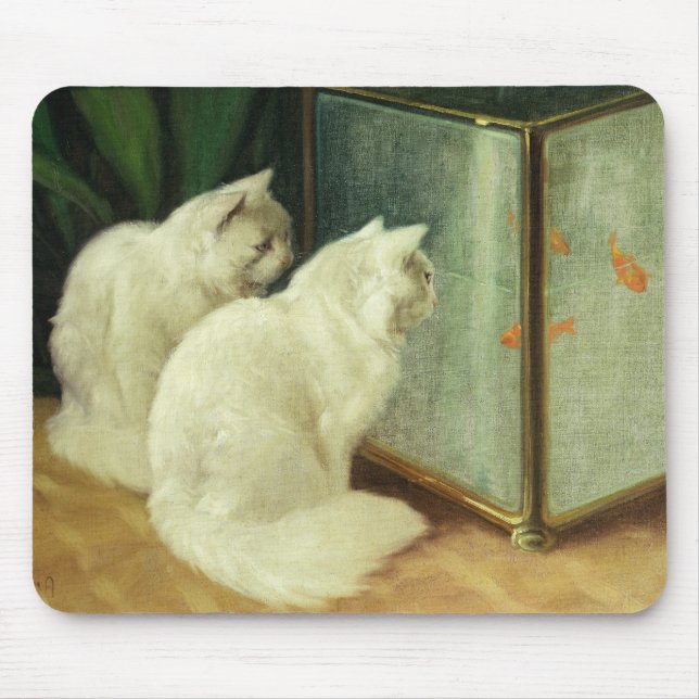White Cats Watching Goldfish Mouse Mat (Front)