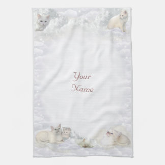 White Cats with your Name Tea Towel