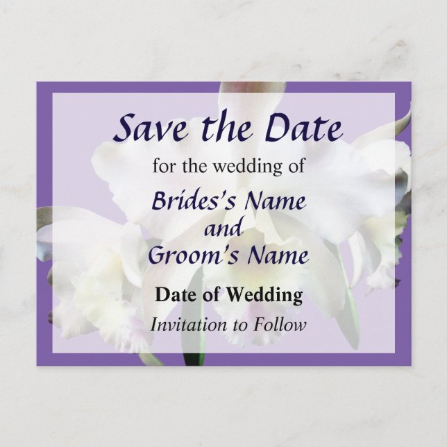 White Cattleya Orchids Announcement Postcard (Front)