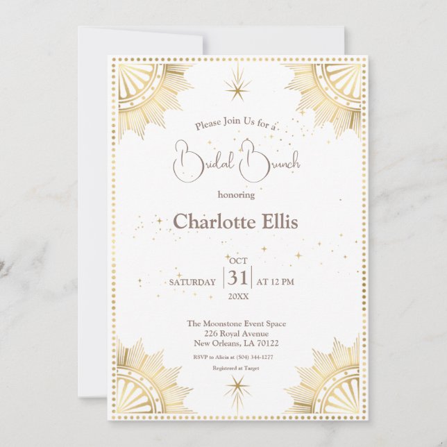 White Celestial Sun and Moon Bridal Brunch Shower  Invitation (Front)