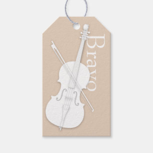 White Cello & Bow Beige Musical Occasion Custom Gift Tags