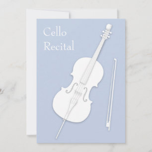 White Cello & Bow Music Recital Concert Pale Blue Invitation